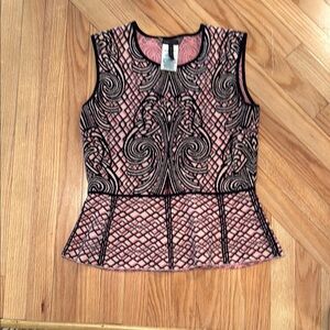 BCBG MAXAZRIA Black and Pink Sleeveless peplum Top Medium